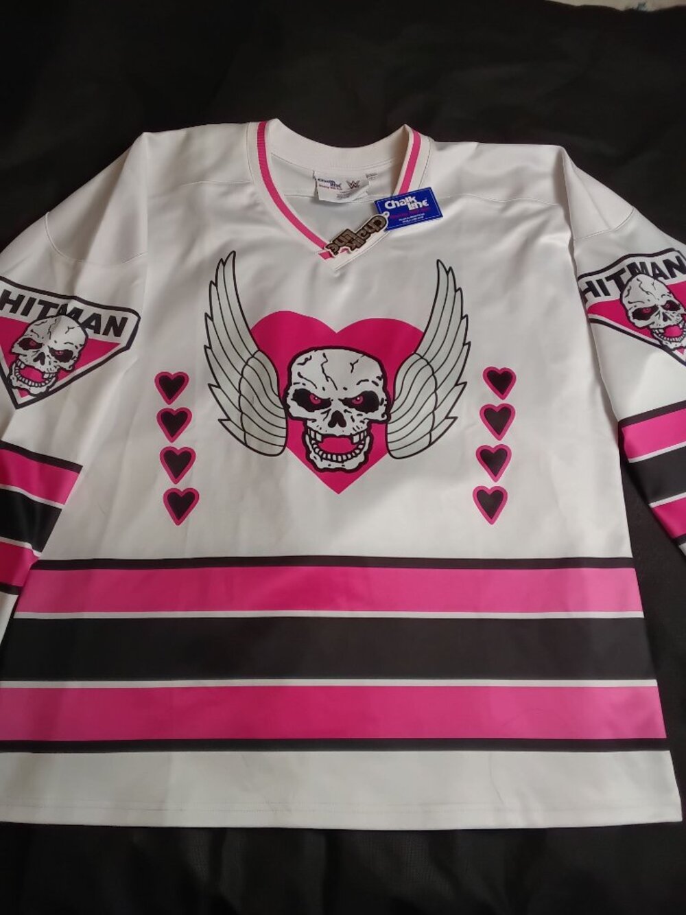 Chalk Line WWE Hart Foundation Hockey Jersey Bret Hitman Hart L NWT